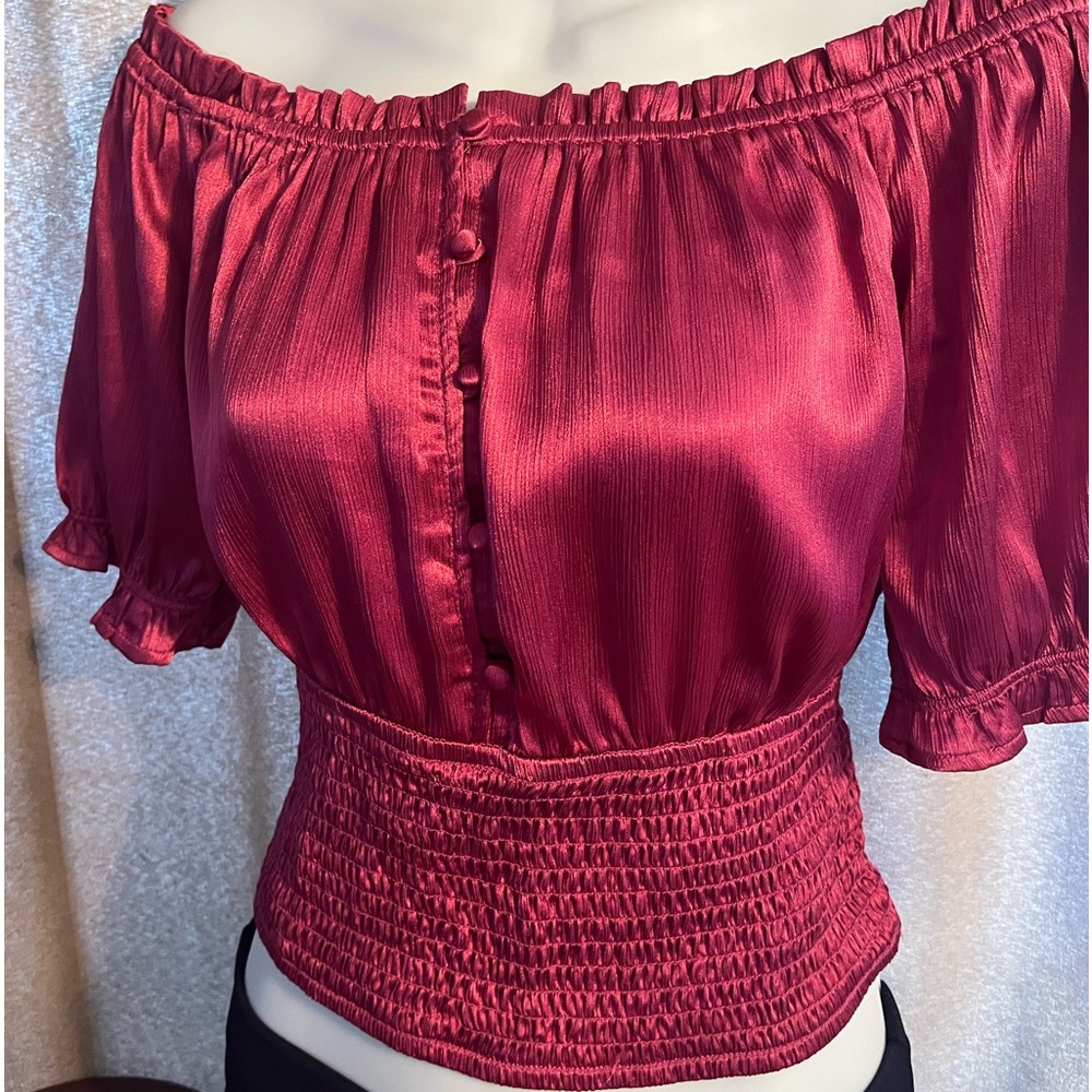 Hot pink silk off the shoulder corset top